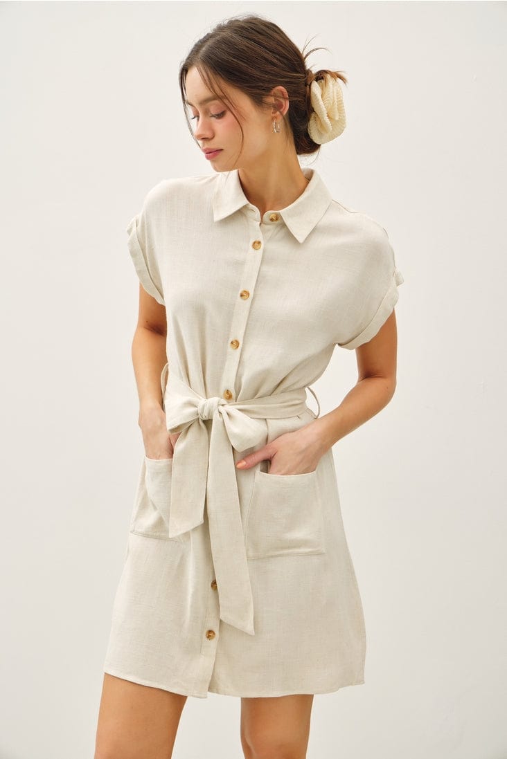 Be Cool Button Up Short Sleeve Dress in Natural - Little Miss Muffin Children & Home