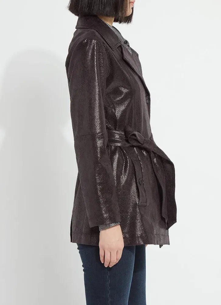 Mavis Foil Vegan Suede Belted Trench Coat in Double Espresso Snake