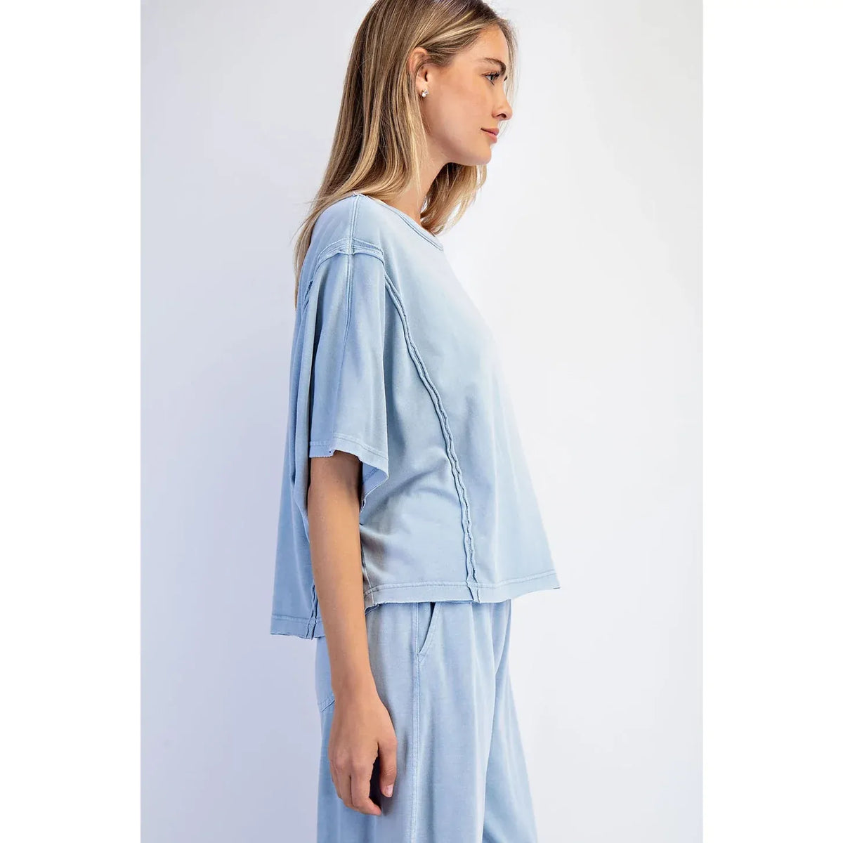Rae Mode Mineral Washed Boxy Top & Barrel Pant Set in Utility Blue - Little Miss Muffin Children & Home