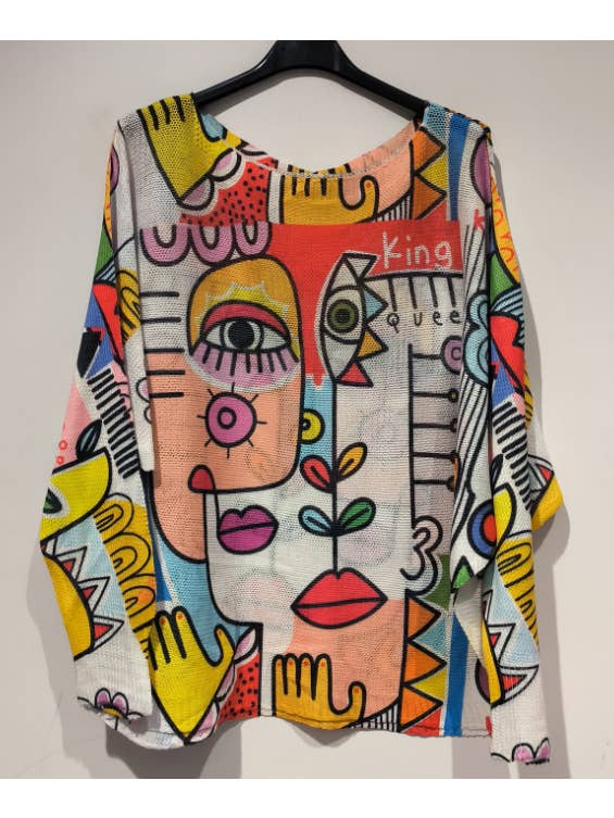 Eye "Picasso" Long Sleeve Printed Sweater