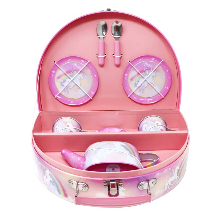 Pink Poppy Unicorn Dreamer 9 Piece Tin Tea Set in Carry Case - Little Miss Muffin Children & Home