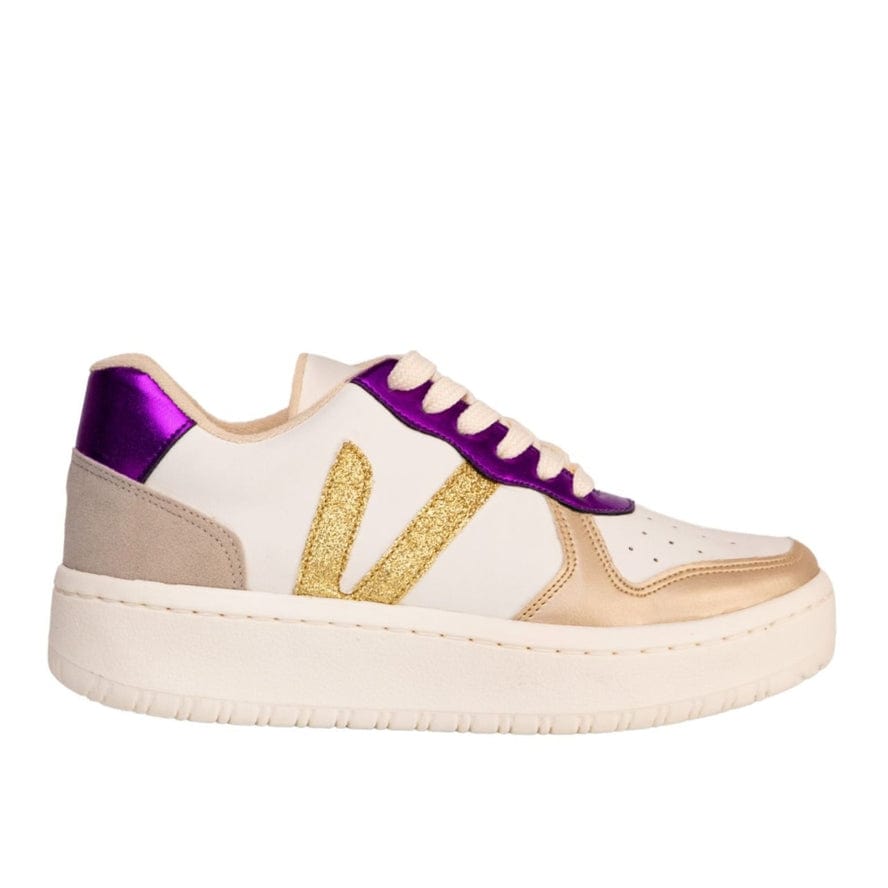 Maker's Shoes Maker's Shoes Mardi Gras Ivy Sneakers with Purple Trim - Little Miss Muffin Children & Home