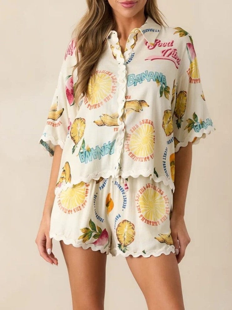 Rosa Clothing Tropical Fruit Print Boxy Shirt & Shorts Resort Set - Little Miss Muffin Children & Home