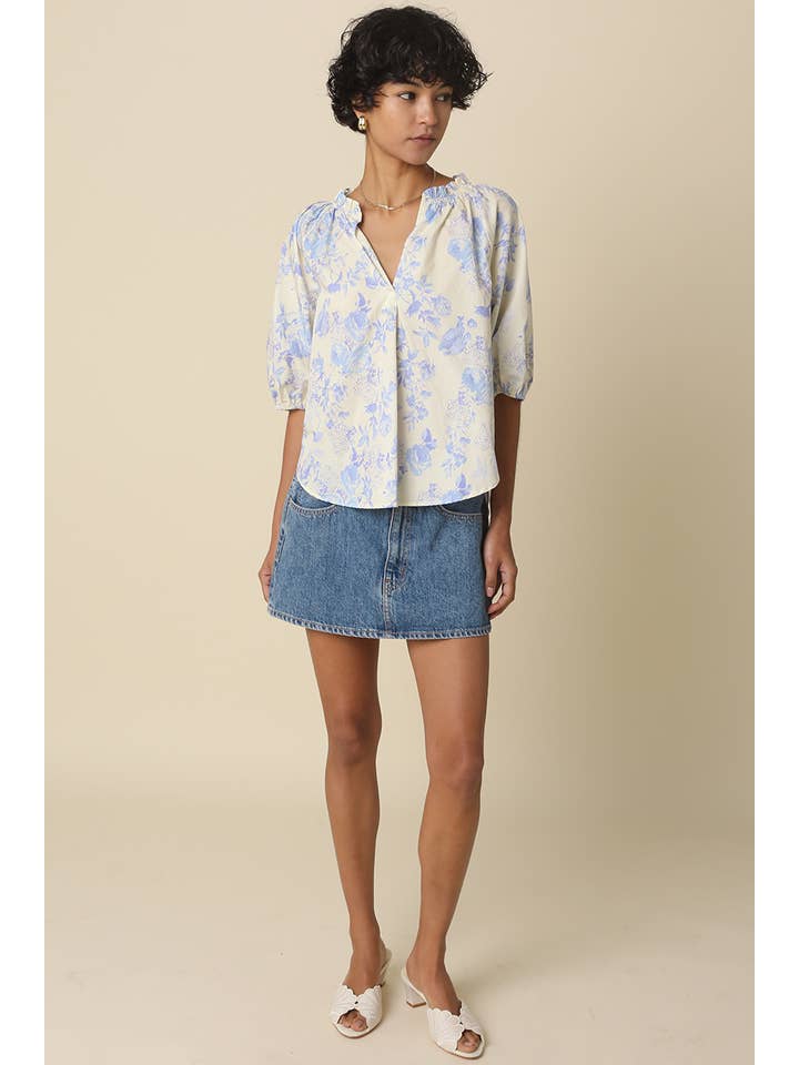 Olivaceous Hazel Floral Puff Sleeve Blouse - Little Miss Muffin Children & Home