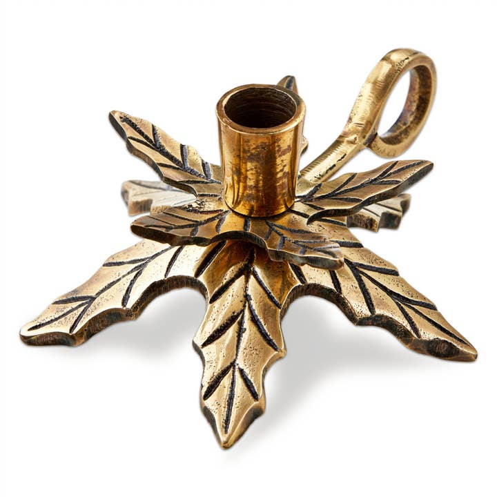 tag Antique Brass Aluminum Holly Chamberstick Taper Holder - Little Miss Muffin Children & Home
