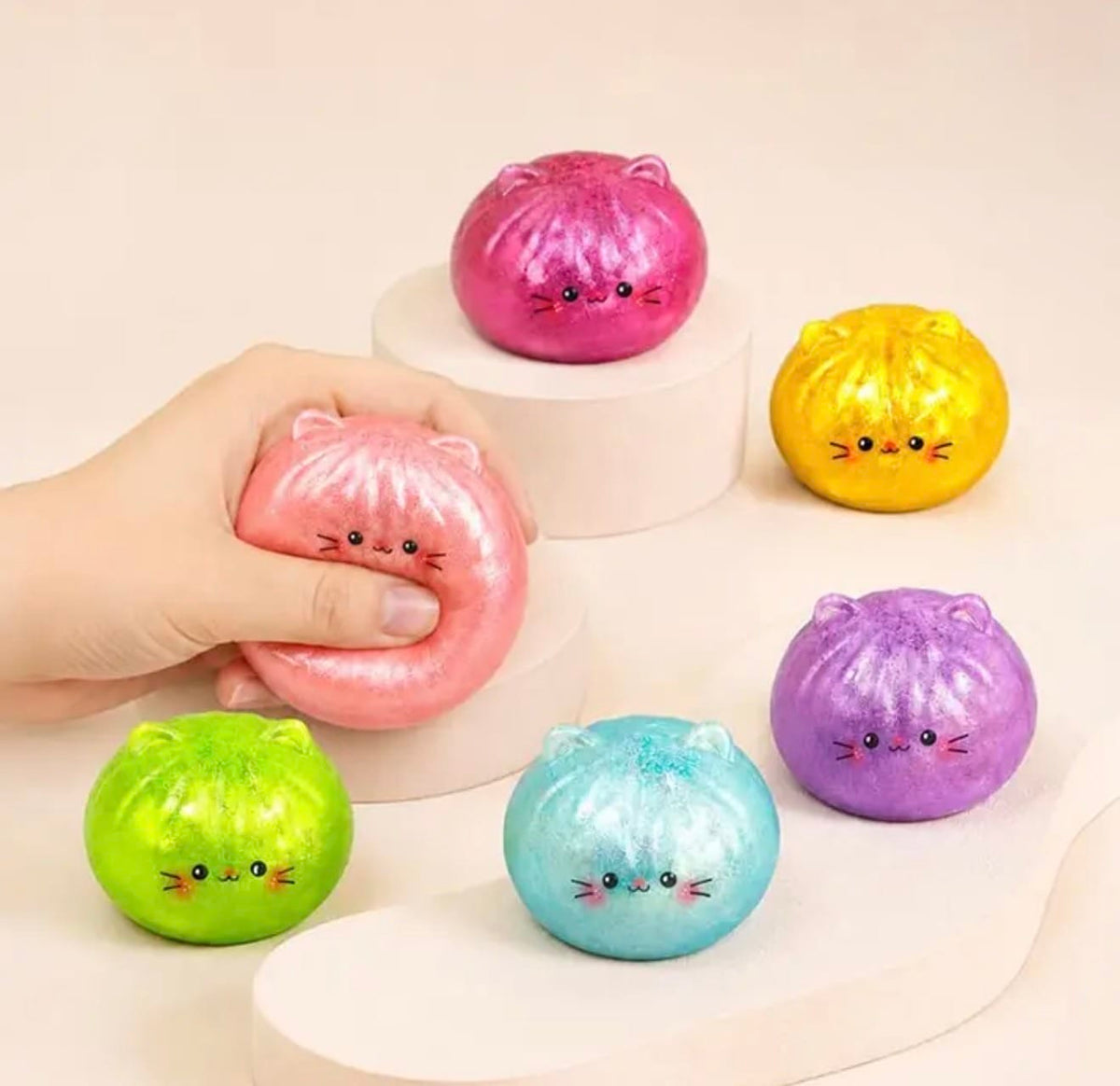 Metallic Steamed Bao Bun Cat Dumpling Squeeze Squishy Stress Relief Toy