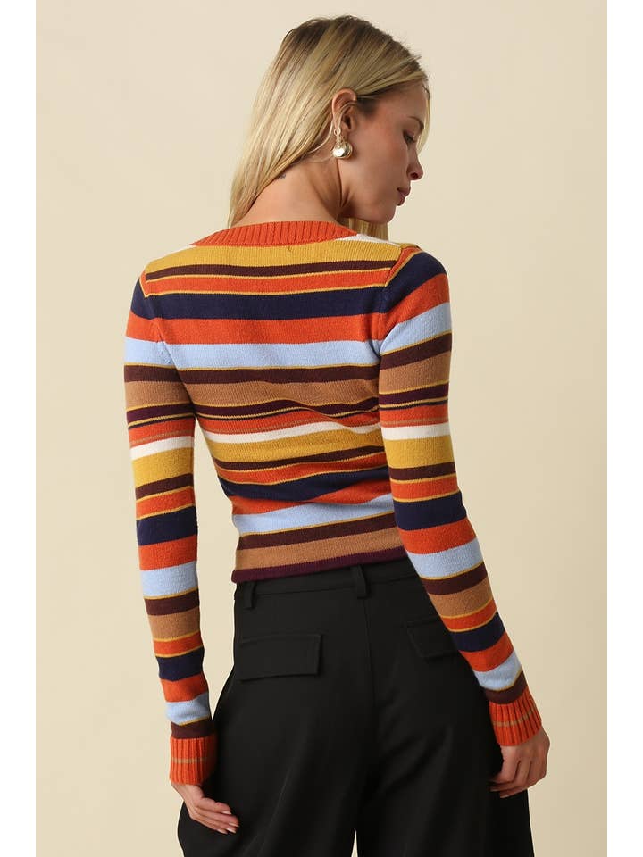 Ruthie Multi Stripe V-Neck Sweater