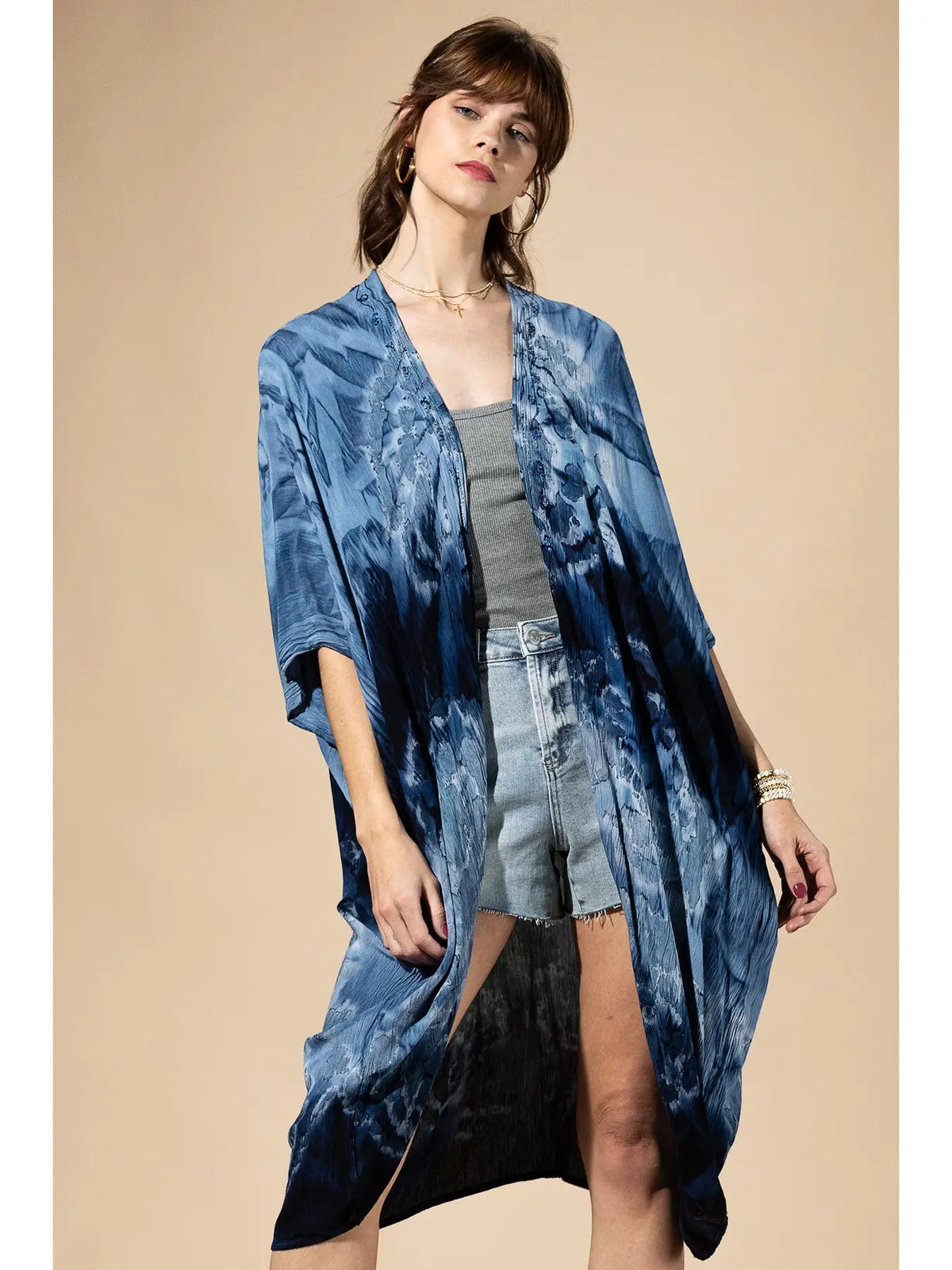 Dark Iris Indigo Tie-Dye Kimono
