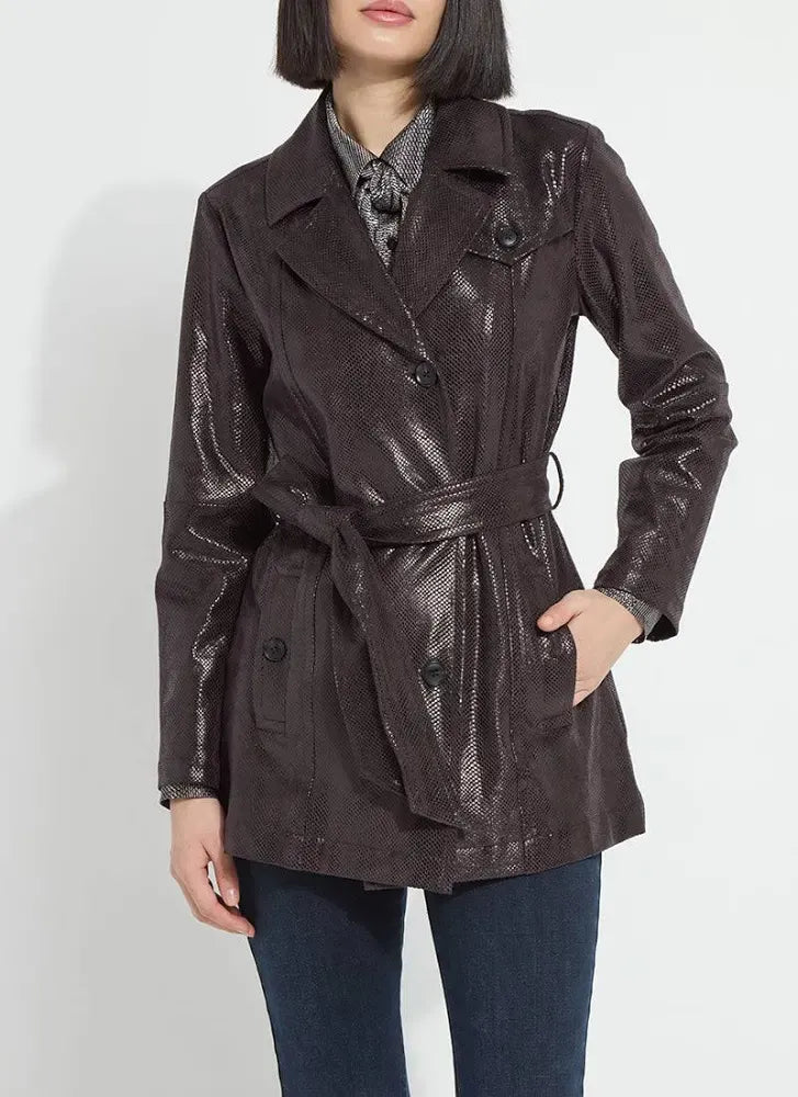 Lysse Mavis Foil Vegan Suede Belted Trench Coat in Double Espresso Snake - Little Miss Muffin Children & Home