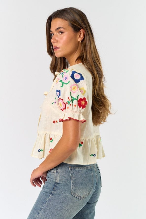 Lalavon Lalavon Tie Front Embroidered Top - Little Miss Muffin Children & Home