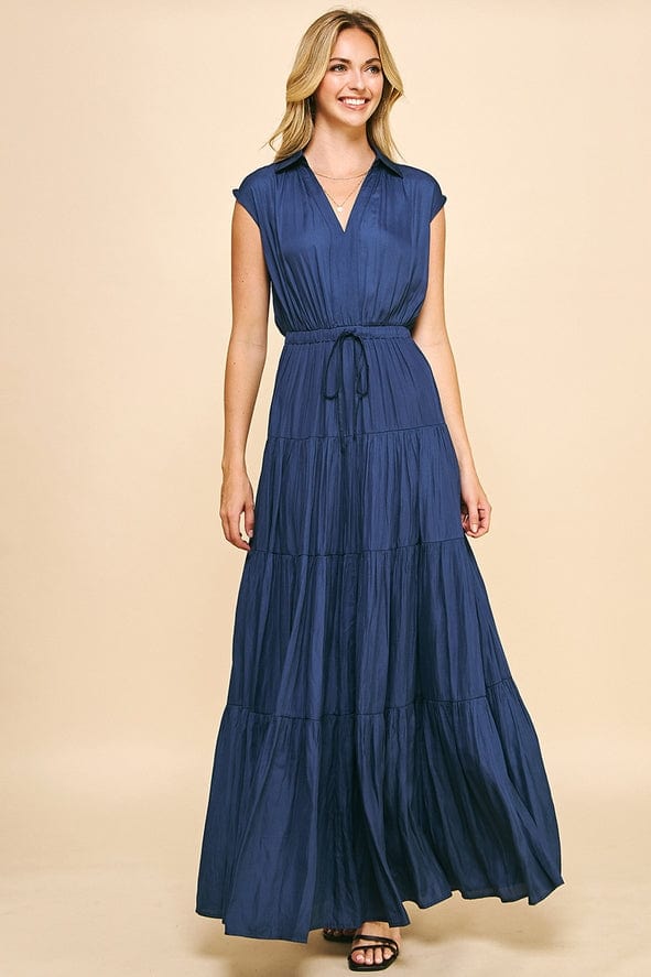Pinch Pinch Sleeveless Tiered Maxi Dress in Dusty Navy - Little Miss Muffin Children & Home