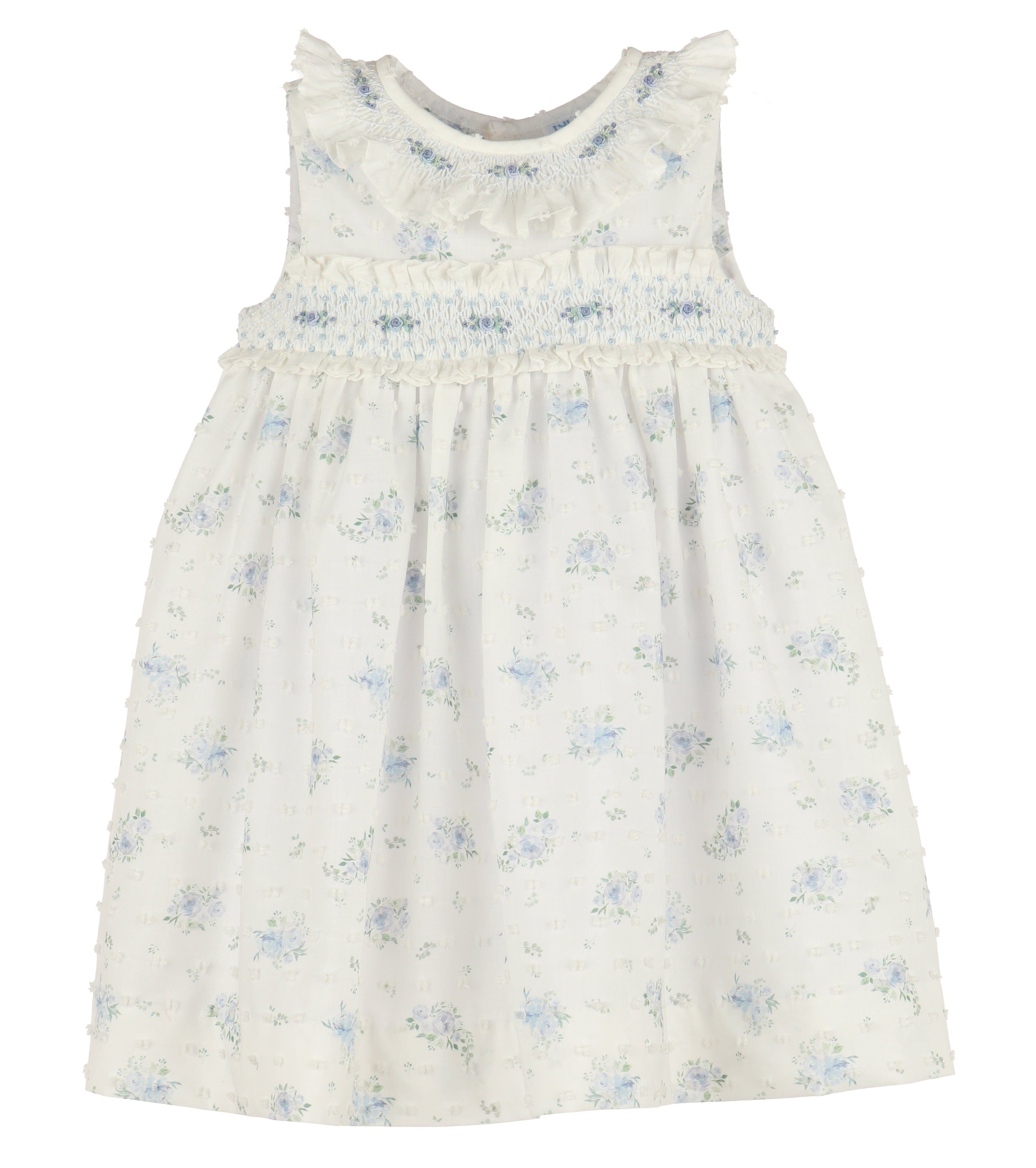 Casero & Associates Casero & Associates Swiss Floral Smock Dress, Blue - Little Miss Muffin Children & Home