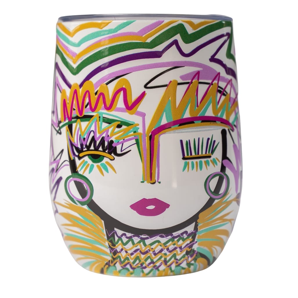 Pour Me Something Chica Mardi Gras 12 oz wine tumbler by Windy O'Connor Art, view 5