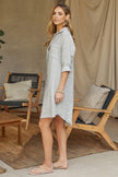 Milio Milano Milio Milano Linen Long Sleeve Button Down Mid-Length Dress, Pearl Grey - Little Miss Muffin Children & Home