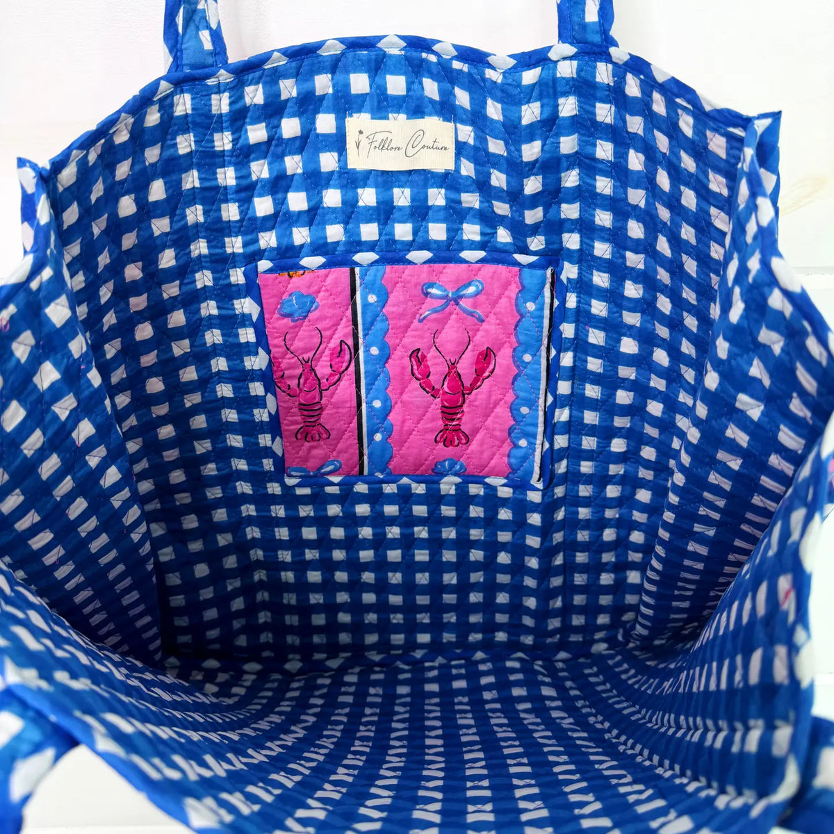Pink Lobster Quilted Tote Bag