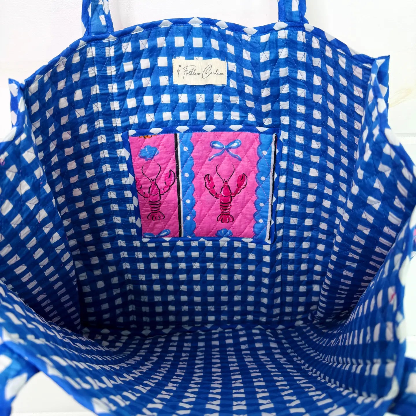 Pink Lobster Quilted Tote Bag
