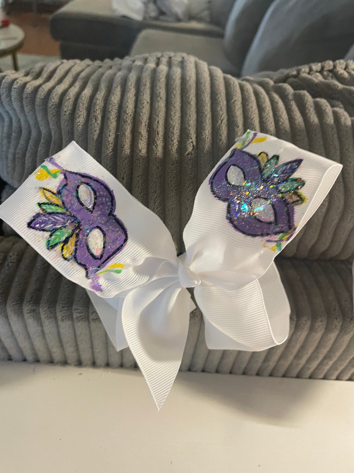 Heidi Davis Bows Hand Painted Glitter Mardi Gras Masks Bow - Little Miss Muffin Children & Home