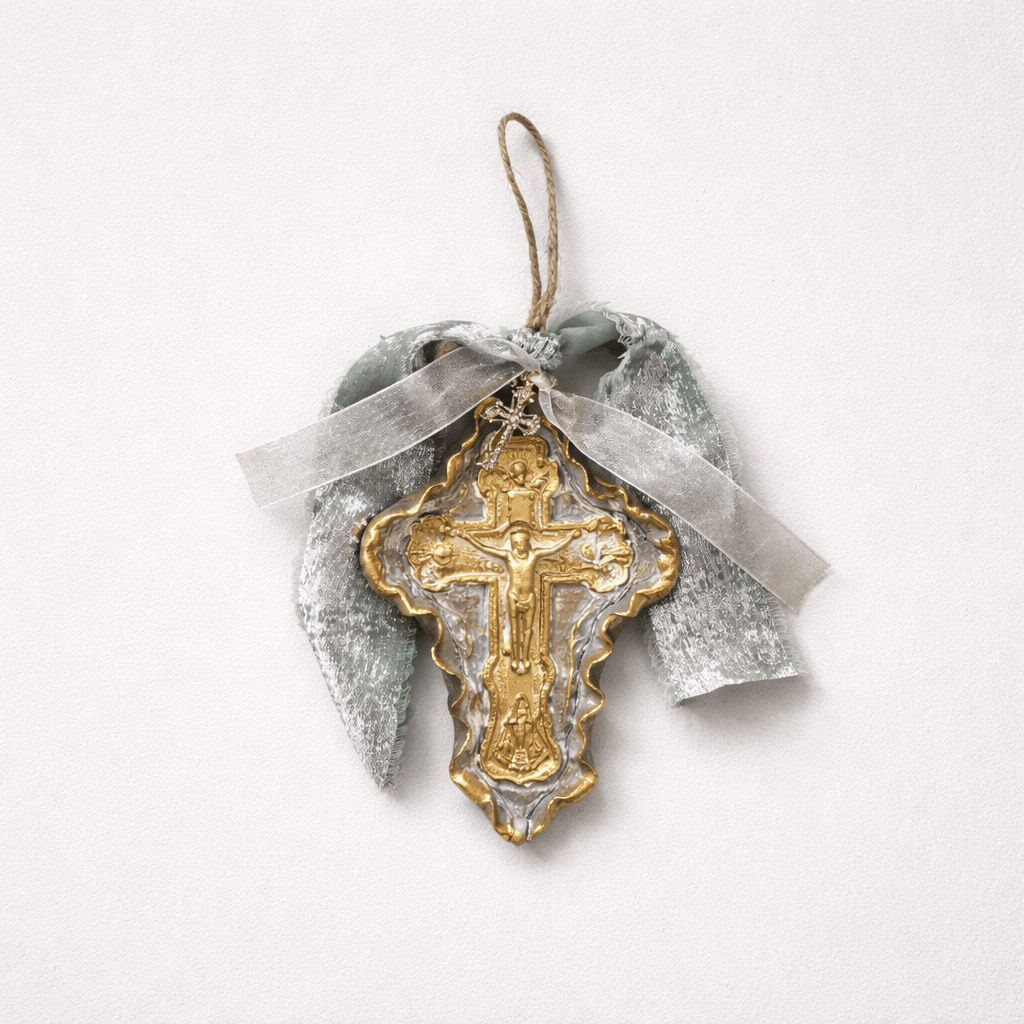Crucifux with 4 Symbols in Each Corner Religious Plaque