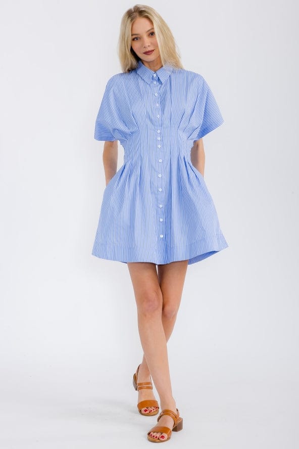 Star Drop Light Blue Striped Pleated Shirt Dress - Little Miss Muffin Children & Home