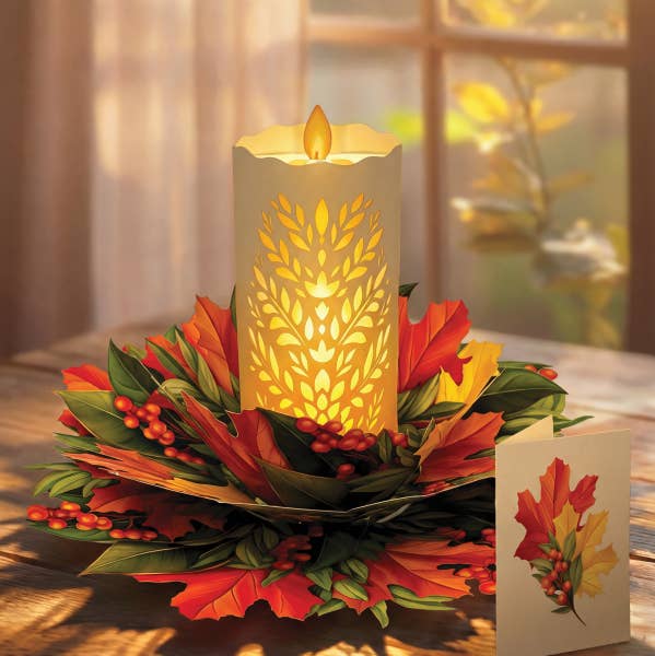 Fall Candle with Lights Pop-Up Greeting Card