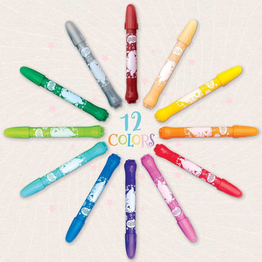 The Piggy Story The Piggy Story Dry Erase Twistable Gel Crayons, 12 Piece Set, 6 Container Styles - Little Miss Muffin Children & Home
