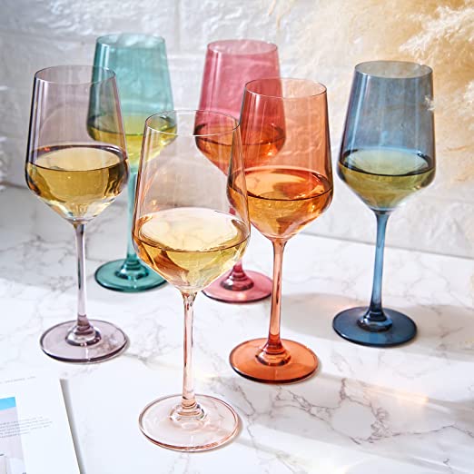 The Wine Savant / Khen Glassware Large Pastel Colored Stemmed Wine Glasses, Set of 6 - Little Miss Muffin Children & Home