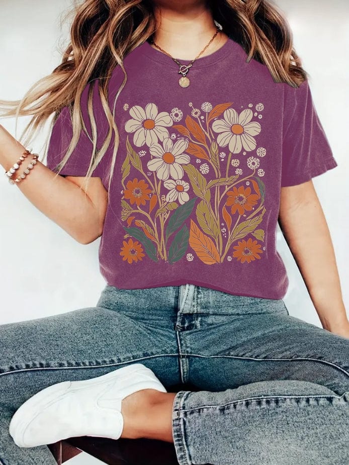 Rosa Clothing Rosa Clothing Botanical Floral Wildflower Short Sleeve Basic T-Shirt in Berry - Little Miss Muffin Children & Home