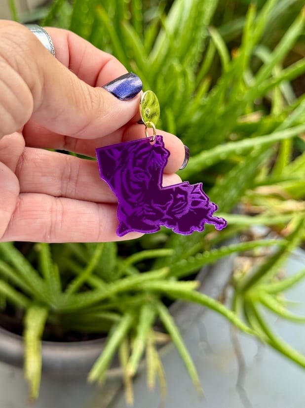 Geaux Magnolia Geaux Magnolia Purple Louisiana Tiger Dangle Earrings – LSU Game Day - Little Miss Muffin Children & Home