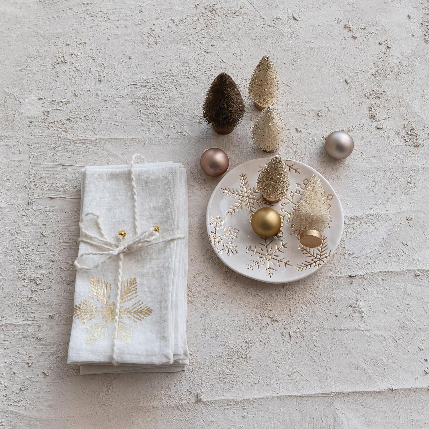 Creative Co-op Square Natural Linen Printed Napkins w Gold Foil Snowflake, Set of 4 - Little Miss Muffin Children & Home