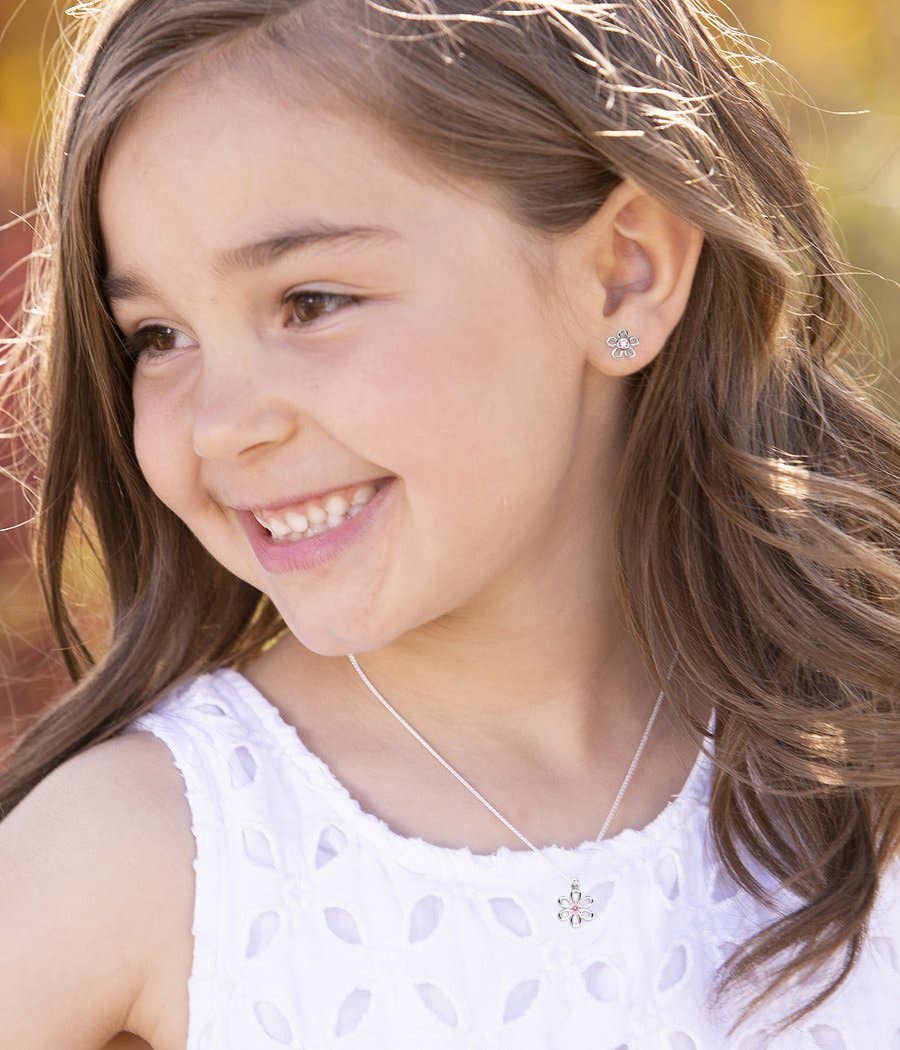 Cherished Moments Cherished Moments Sterling Silver Girls Pink Daisy Flower Necklace - Little Miss Muffin Children & Home