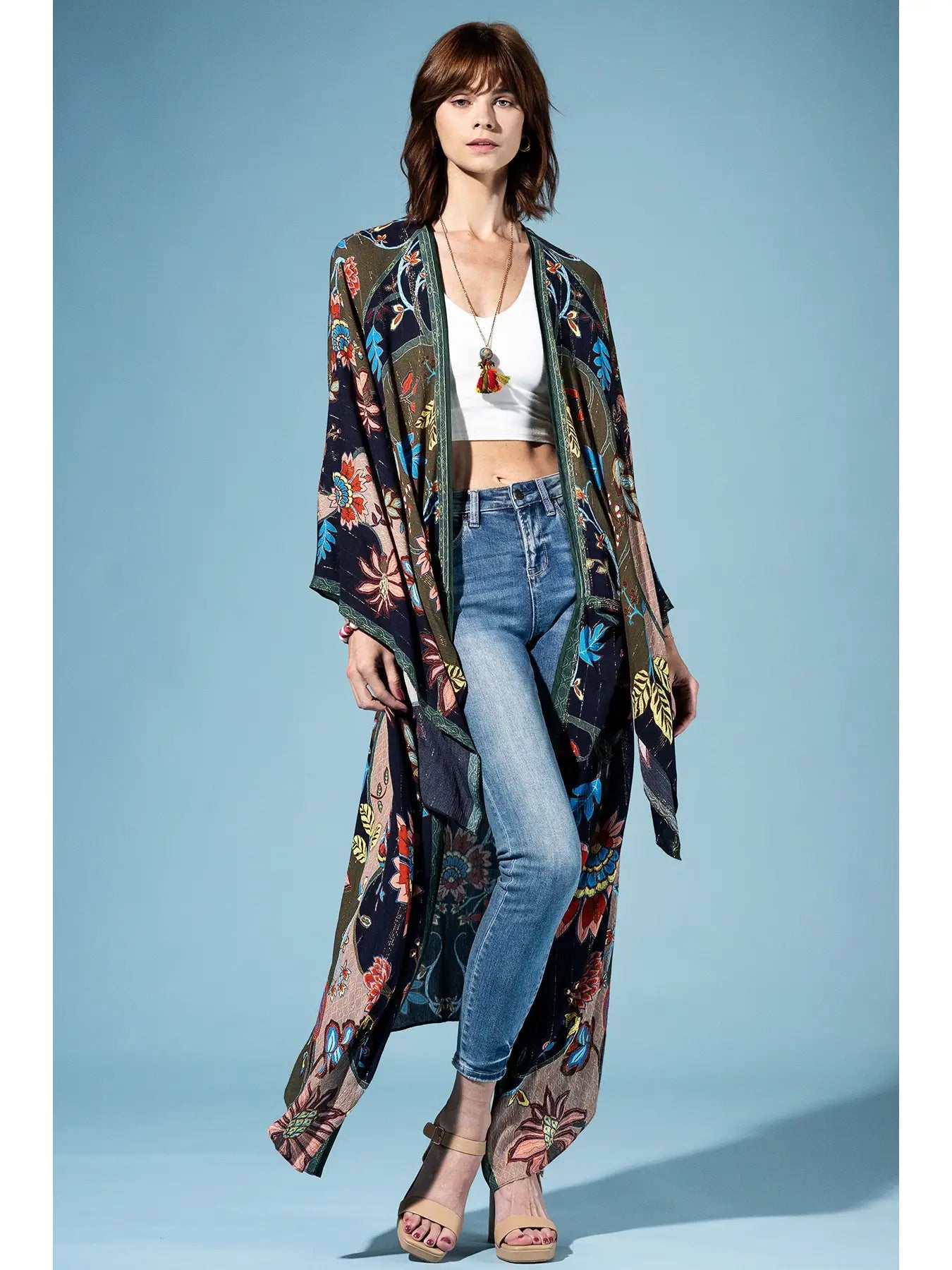 Midnight Fern Ethereal Bloom Kimono