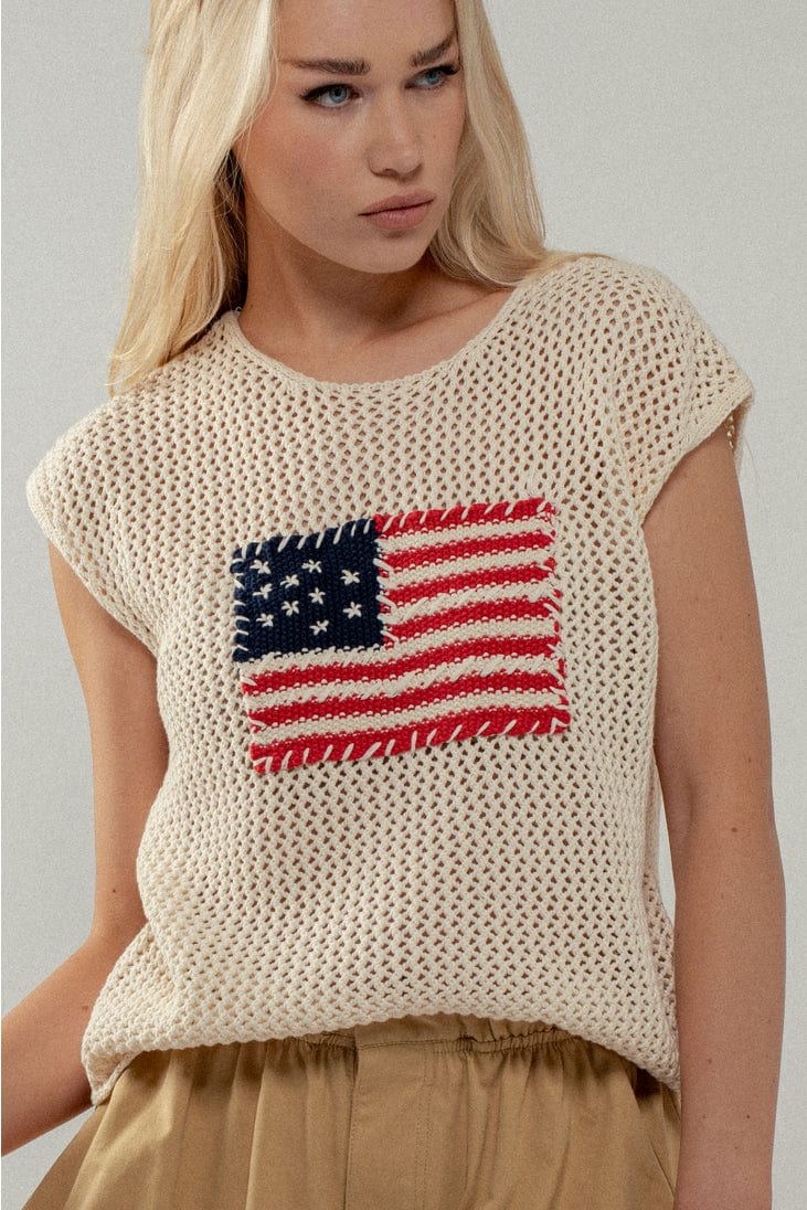 Urban Daizy Crochet Flag Cap Sleeve Crewneck Sweater - Little Miss Muffin Children & Home