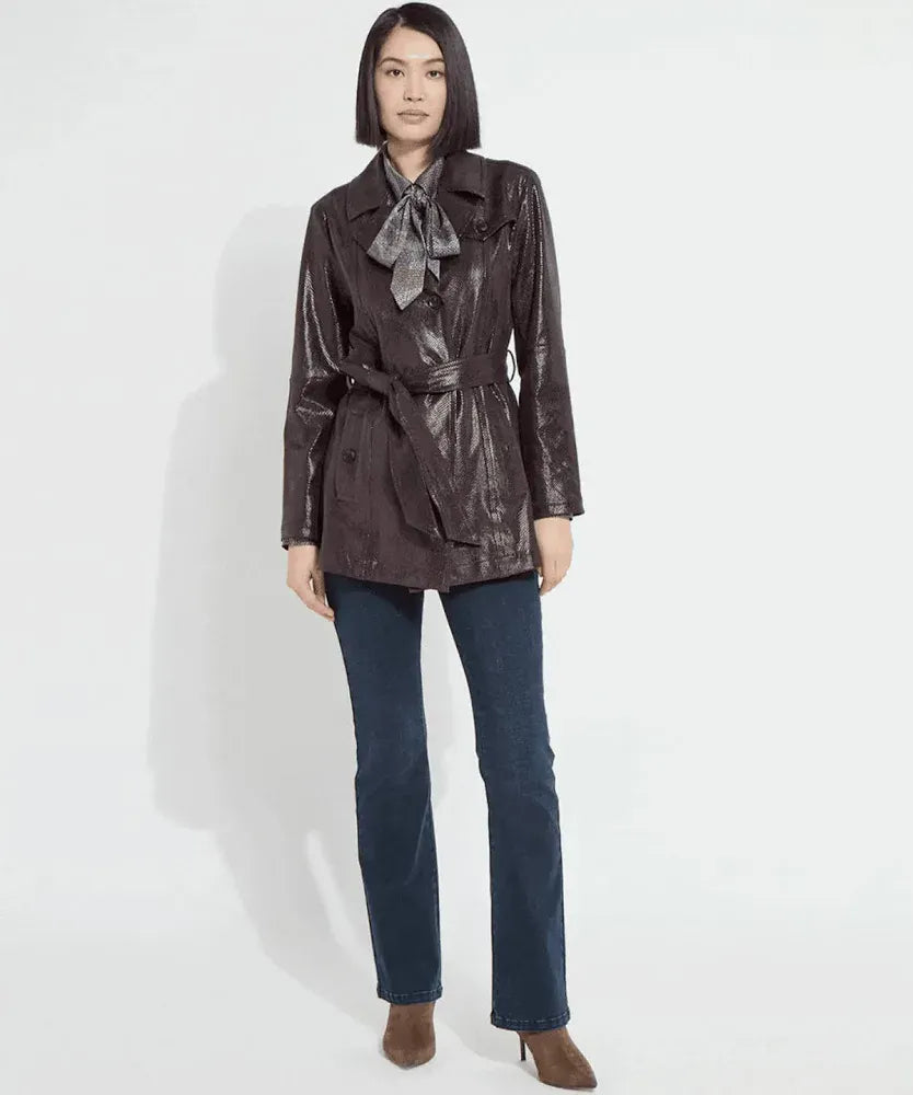 Lysse Mavis Foil Vegan Suede Belted Trench Coat in Double Espresso Snake - Little Miss Muffin Children & Home