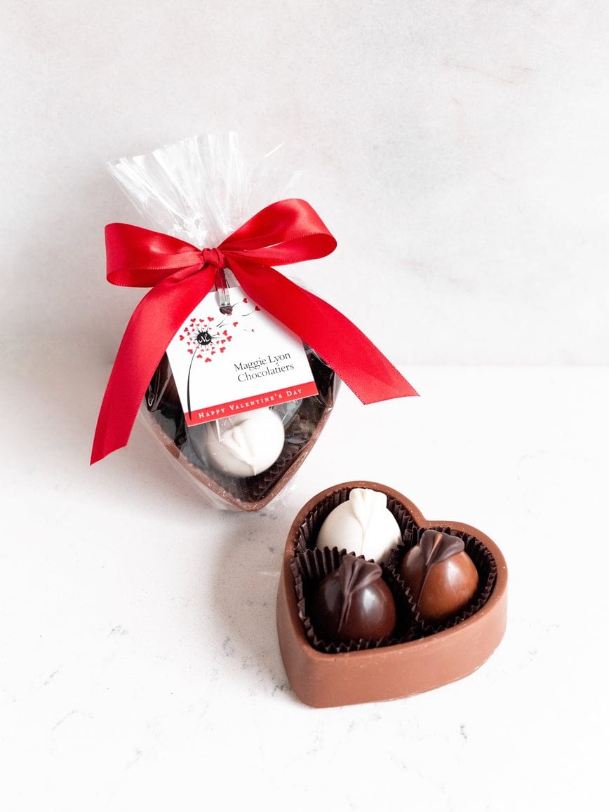 Maggie Lyon Chocolatiers Maggie Lyon Chocolatiers Valentine's 6oz Milk Chocolate Heart Box with Three Truffles - Little Miss Muffin Children & Home