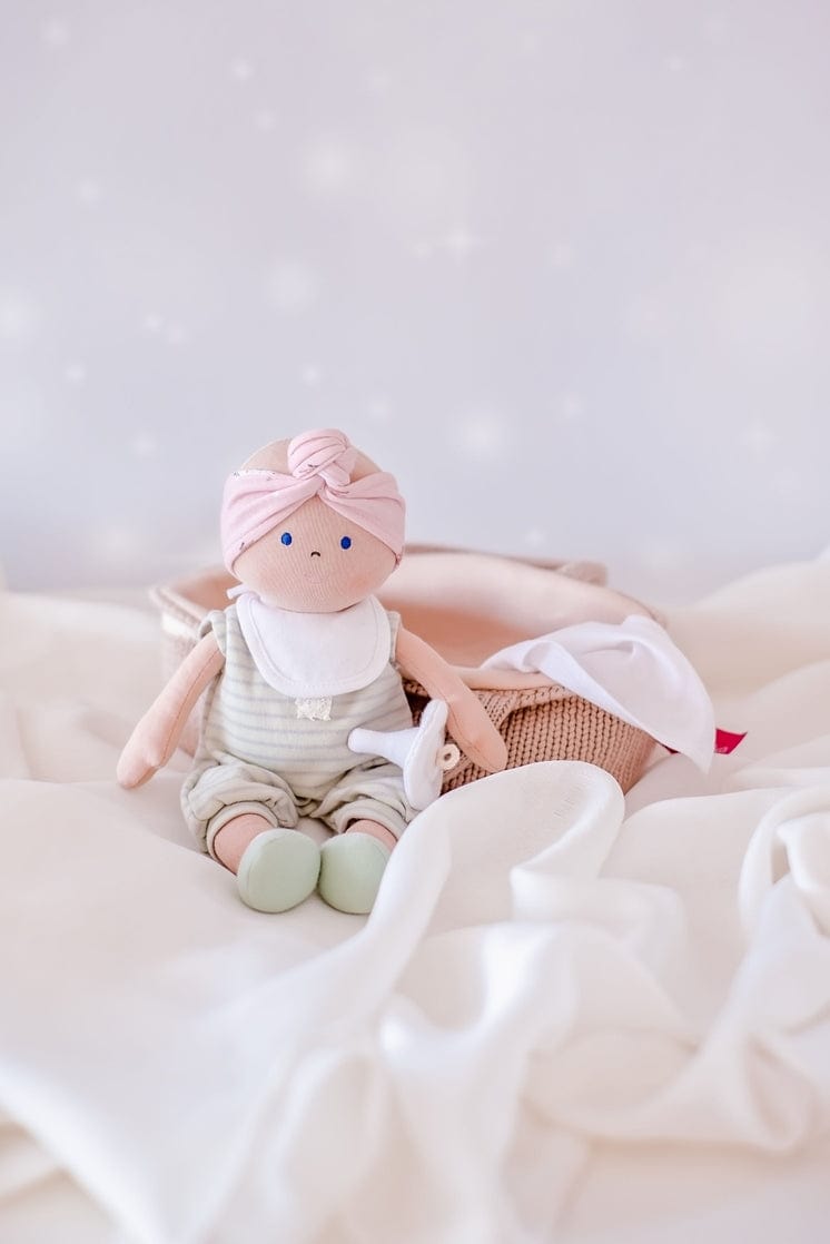 Tikiri Toys Tikiri Toys Soft Doll Remi Baby Light Skin with Carry Cot, Bottle & Blanket - Little Miss Muffin Children & Home