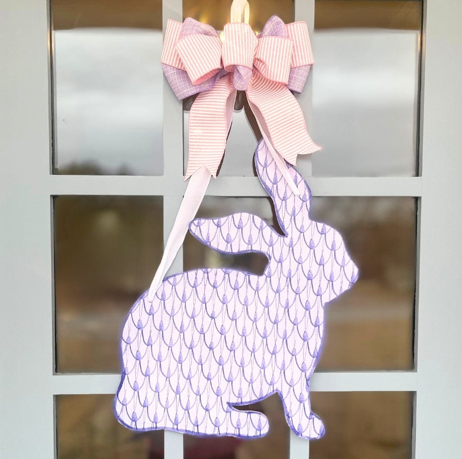 Front Porch Elegance Front Porch Elegance Hoppy Easter Door Hanger with Bow, Pink Stripe + Lavender - Little Miss Muffin Children & Home