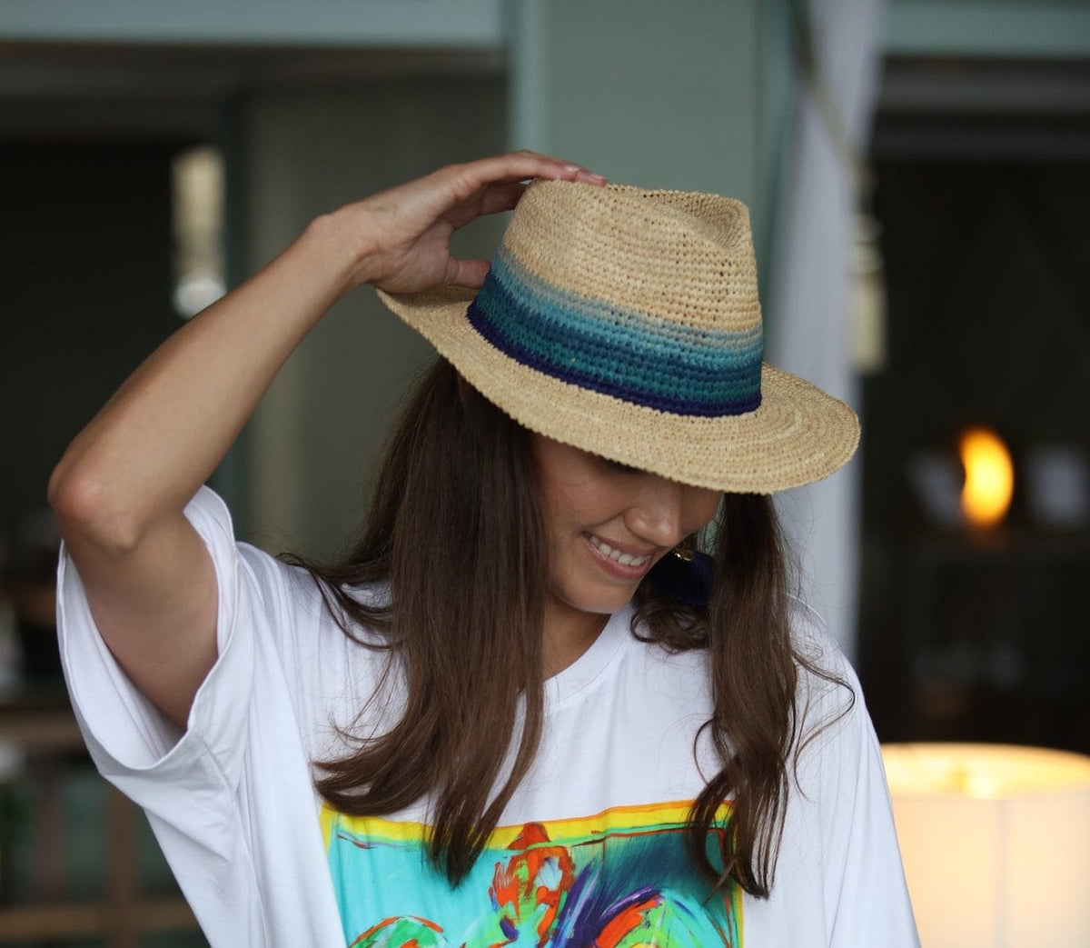 Shebobo Shebobo Turquoise & Blue Crochet Fedora Unisex Straw Hat - Little Miss Muffin Children & Home