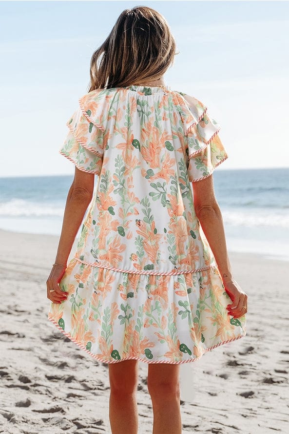 Aapparella Aapparella Floral Contrast Edge Layered Tied Neck Mini Dress - Little Miss Muffin Children & Home