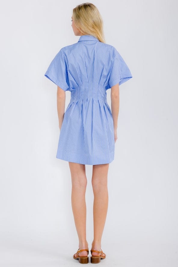 Star Drop Light Blue Striped Pleated Shirt Dress - Little Miss Muffin Children & Home