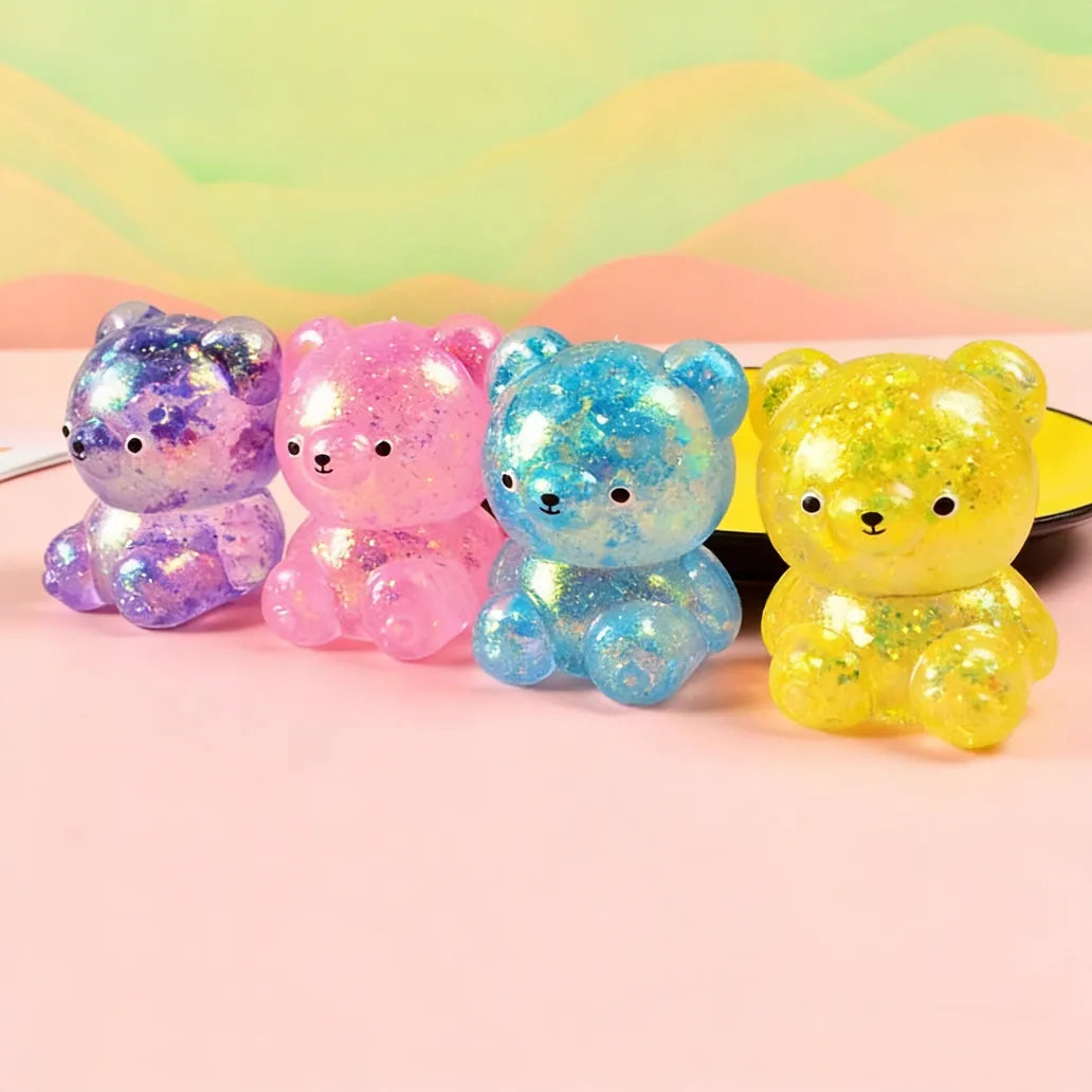 Large Sequin Bear Cartoon Squishy Toy Slow Rising Stress Relief Squeeze Toy, 4 Available Colors