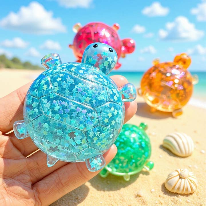Glitter Turtle Squishy Stress Relief Toy with Taffy-Like Texture, 5 Available Colors