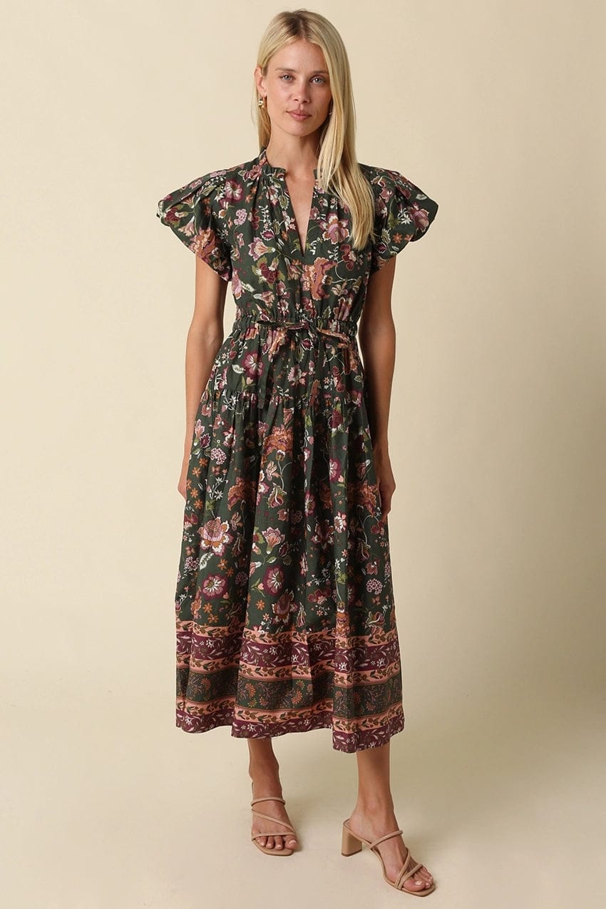 Alana Bubble Sleeve Floral Midi Dress