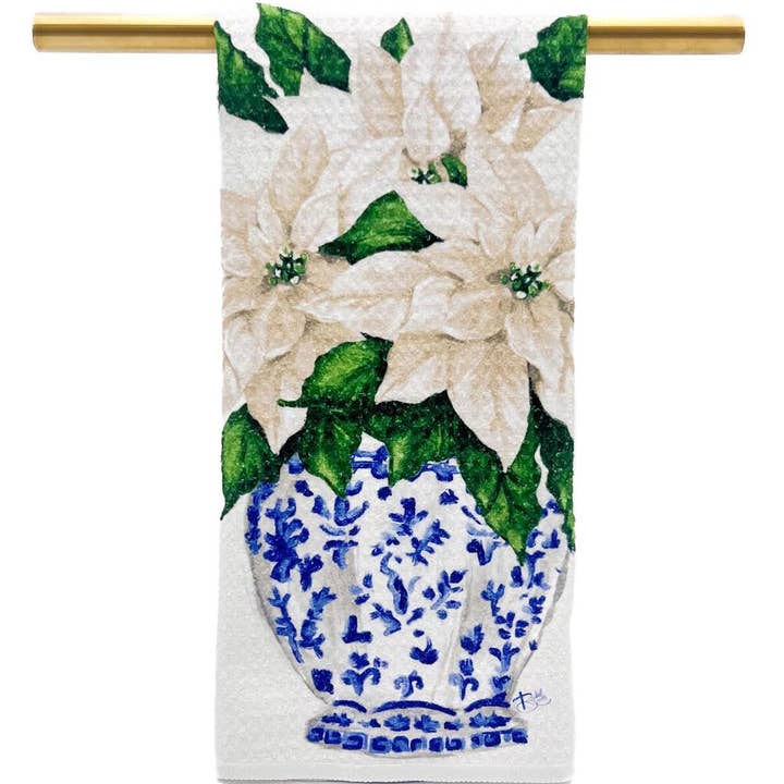 Antique White Poinsettia Tea Towel