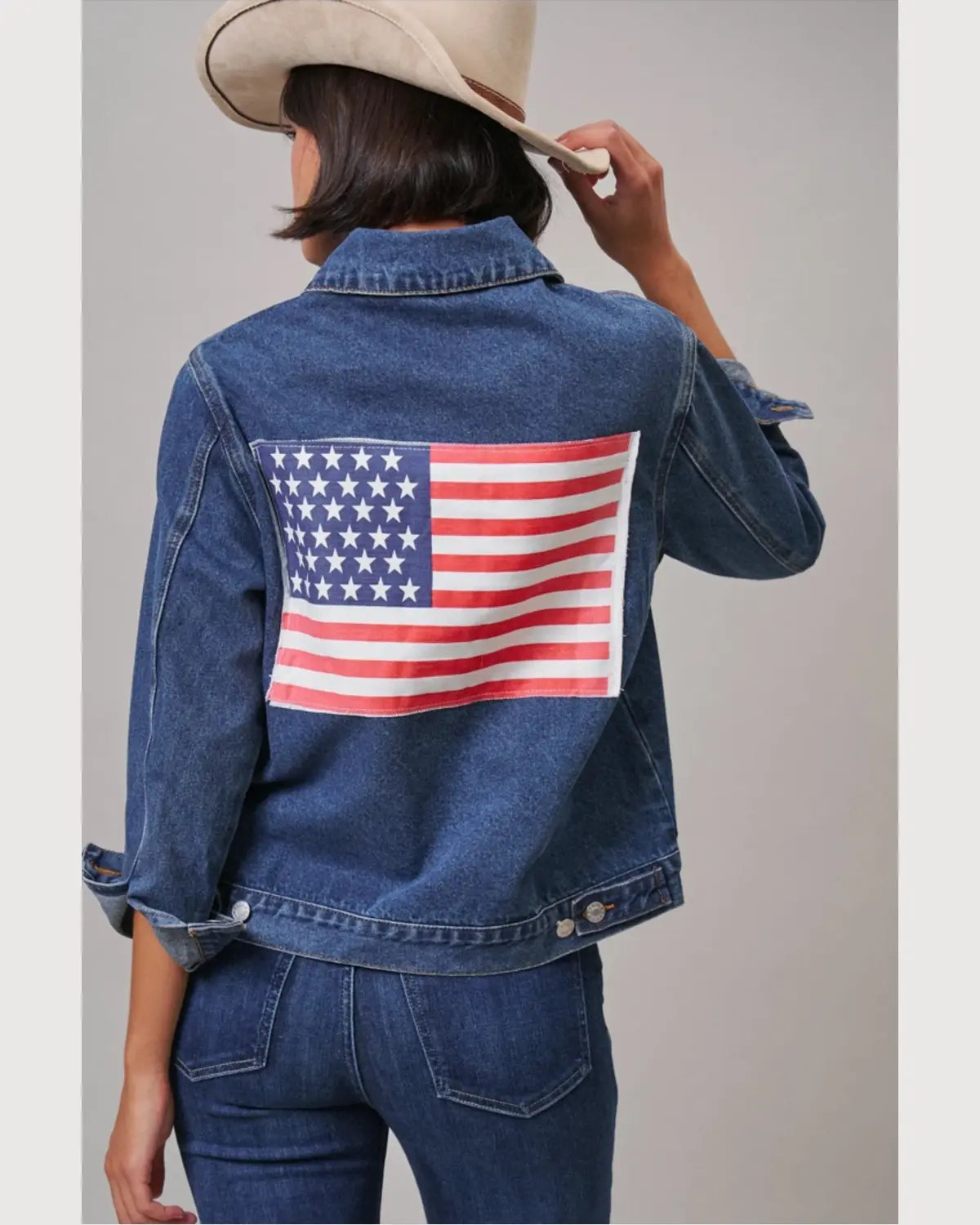 American Flag Patch Denim Trucker Jacket
