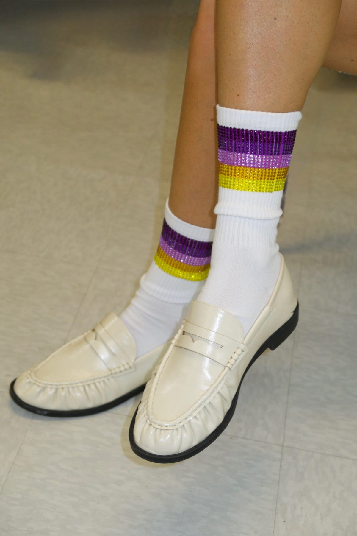 Sparkle City Sparkle City Purple and Gold Rhinestone Crew Socks - Little Miss Muffin Children & Home
