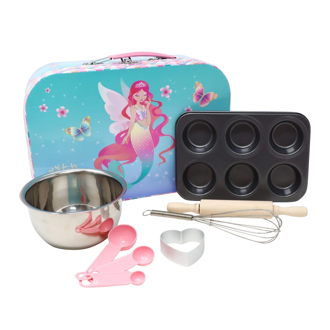 Pink Poppy Pink Poppy Shimmering Mermaid 6 Piece Kids Baking Set & Carry Case - Little Miss Muffin Children & Home