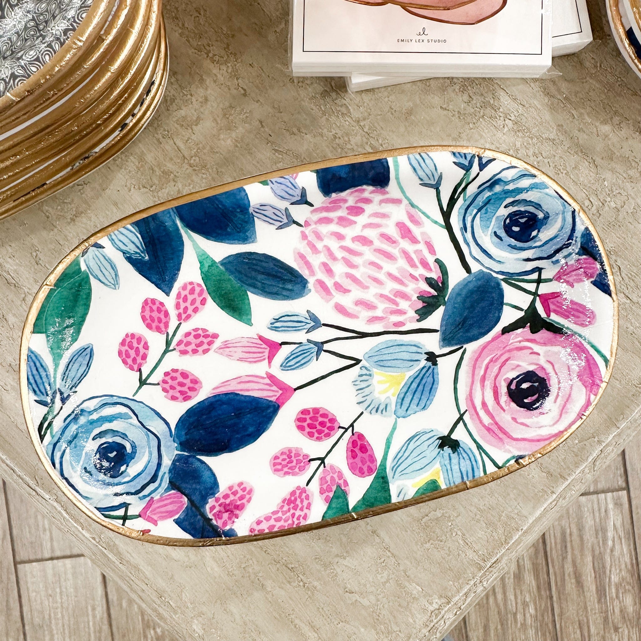 Ten Twenty Six Designs Large Ceramic Jewelry Tray in Watercolor Peonies - Little Miss Muffin Children & Home