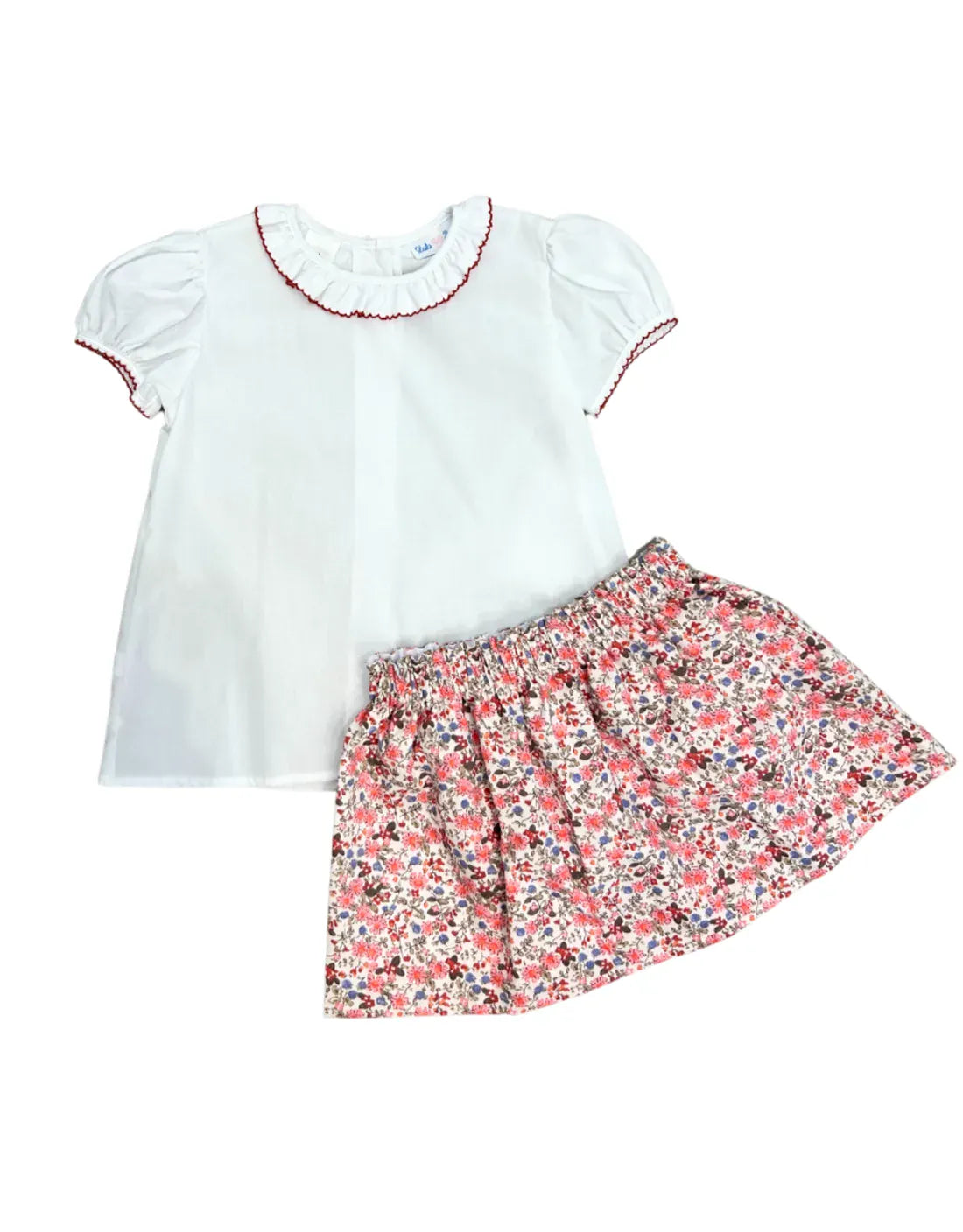 Olivia Fall Floral Skirt Set with Peter Pan Collared White Blouse