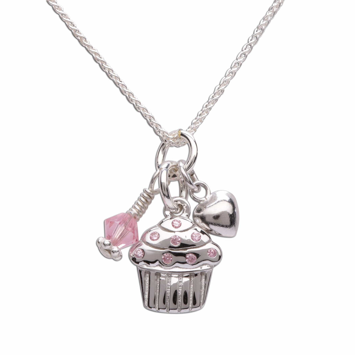 sterling silver girls pink cupcake necklace with cubic zirconias