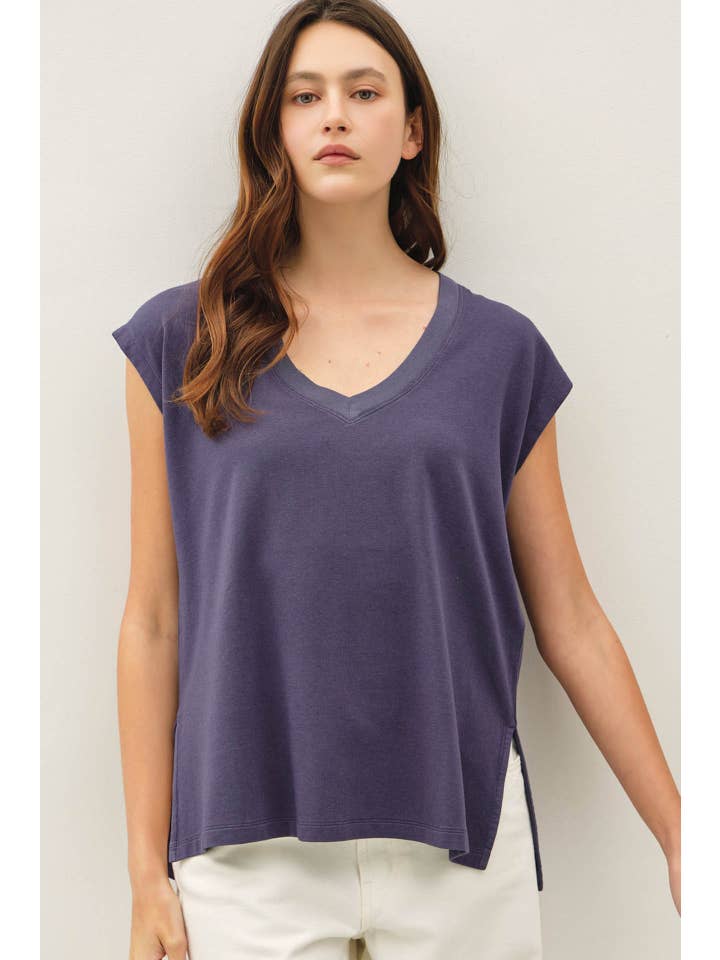 Bamboo Cotton Blend V-Neck Buttery French Terry Top